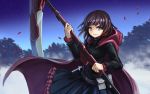  1girl cross flower forest nature night rose ruby_rose rwby scythe smile solo winter 