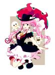  1girl artist_request boots breasts dress ghost hat lipstick lolita_fashion makeup one_piece perona pink_hair twin_drills twintails umbrella 