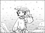  androgynous black_hair do_do_goki hat monochrome original outdoors snow solo yayoi_period 