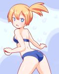  1girl a-ktoo ass bikini blue_bikini blue_eyes female gym_leader kasumi_(pokemon) orange_hair poke_ball pokemon solo swimsuit 