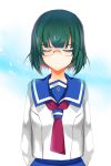  1girl artist_request breasts closed_eyes glasses green_hair haruchika school_uniform serizawa_naoko short_hair skirt 