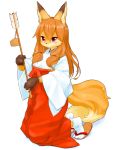  1girl female fox full_body furry japanese_clothes kame_(3t) long_hair orange_hair pink_eyes sandals simple_background solo white_background 