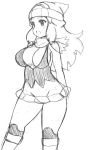  1girl blush breasts female full_body hikari_(pokemon) koutarosu large_breasts legs long_hair monochrome nintendo pokemon sketch skirt solo 