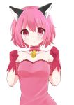  00s 1girl absurdres animal_ears bare_shoulders blush breasts cat_ears choker collarbone dress eyelashes female frills fringe gloves hair_between_eyes happy highres looking_at_viewer looking_away mew_ichigo momomiya_ichigo oto oto_(artist) oto_(piiko) pink_dress pink_eyes pink_gloves pink_hair short_hair simple_background smile solo tokyo_mew_mew upper_body white_background 