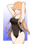  1girl arms_up blue_eyes character_request collarbone covered_navel female long_hair looking_at_viewer mizuno_asami one-piece_swimsuit open_mouth orange_hair solo source_request swimsuit 