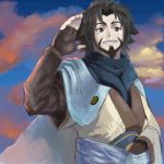  1boy brown_hair facial_hair looking_at_viewer male_focus outdoors solo tagme tofu(artist) ukon_(utawareru_mono) utawareru_mono utawareru_mono:_itsuwari_no_kamen 