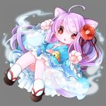  1girl artist_request brown_eyes cat female full_body furry japanese_clothes long_hair open_mouth purple_hair sandals solo 