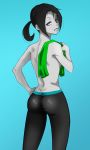  1girl ass black_hair grey_skin lesseinsanimer looking_at_viewer looking_back open_mouth super_smash_bros. wii_fit wii_fit_trainer 