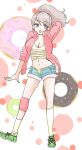  1girl artist_request asahina_aoi blue_eyes brown_hair dangan_ronpa doughnut hair_ornament shorts sportswear tagme 