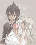  1boy 1girl black_hair blonde_hair fairy_tail mashima_hiro mavis_vermilion official_art smile valentine zeref 