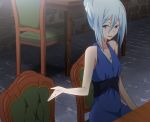  1girl aqua_hair blue_eyes chair krulcifer_einfolk saijaku_muhai_no_bahamut screencap 