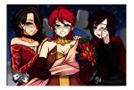  3girls black_hair bouquet breasts cinder_fall cleavage crying flower jadenkaiba large_breasts looking_at_viewer multiple_girls night pixiv_manga_sample pyrrha_nikos redhead ruby_rose rwby tears 