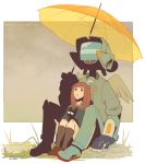  00s 1girl animated animated_gif black_cat canti cat flcl gainax goddamnitdion looking_up rain redhead robot samejima_mamimi school_uniform umbrella wings 