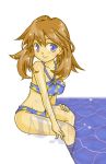  1girl bikini blue_eyes breasts brown_hair cleavage creatures_(company) cute game_freak haruka_(pokemon) nintendo pokemon pool smile swimsuit water wet 