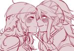  2girls artist_request blush female fire_emblem fire_emblem_if long_hair monochrome multiple_girls nintendo ophelia_(fire_emblem_if) simple_background soleil_(fire_emblem_if) yuri 