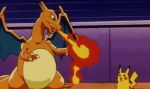  animated animated_gif battle charizard electricity fire horns no_humans pikachu pokemon pokemon_(anime) tail wings 