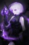  1girl bob_cut dress elizabeth_(persona) gloves gradient gradient_background looking_at_viewer monochrome moriririnn persona persona_3 short_hair silver_hair sleeveless sleeveless_dress solo tarot_card 