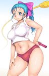  1girl bare_legs blue_hair braid breasts bulma dragon_ball female large_breasts long_hair looking_at_viewer navel orizen smile solo 