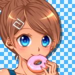  1girl artist_request asahina_aoi blue_eyes brown_hair dangan_ronpa dark_skin doughnut eating food hair_ornament tagme 
