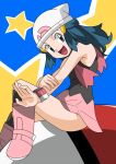 1girl bare_legs blue_hair female hainchu happy hikari_(pokemon) legs long_hair navel nintendo no_panties pokemon skirt smile solo 