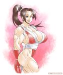  1girl biceps breasts brown_eyes brown_hair cleavage elee0228 fatal_fury female high_ponytail ichan-desu king_of_fighters large_breasts long_hair muscle ponytail shiranui_mai smile solo 