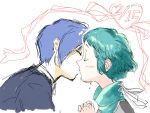  1boy 1girl aqua_hair arisato_minato blue_hair couple kiss megami_tensei persona persona_3 shin_megami_tensei sutei_(giru) yamagishi_fuuka yuuki_makoto 