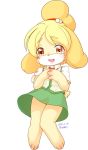  1girl blonde_hair brown_eyes dog doubutsu_no_mori ehime_mikan female full_body furry open_mouth ponytail shizue_(doubutsu_no_mori) short_hair simple_background skirt solo white_background 