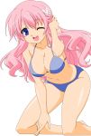  1girl absurdres artist_request baka_to_test_to_shoukanjuu bangs bare_midriff bikini blue_eyes breasts cleavage female hair_ornament hairclip highres himeji_mizuki hips large_breasts legs long_hair looking_at_viewer mound_of_venus navel open_mouth photoshop pink_hair simple_background smile solo standing swimsuit thighs tongue transparent_background vector_trace wink 