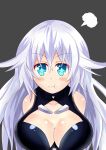  1girl :t aqua_eyes artist_request bare_shoulders black_heart blush bodysuit breasts choujigen_game_neptune cleavage compile_heart huge_breasts idea_factory long_hair neptune_(series) noire pout shiny shiny_clothes shiny_hair shiny_skin silver_hair solo 