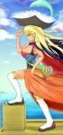  00s 1girl adult blonde_hair blue_eyes boots braid breasts cape chat cleavage dark_skin earrings hair_ornament hat jewelry long_hair quickie tales_of_(series) tales_of_eternia thigh_boots 