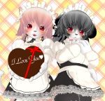  2girls 3d 3d_custom_girl artist_request cat chocolate chocolate_heart furry grey_hair happy_valentine heart long_hair maid multiple_girls open_mouth pink_hair red_eyes 