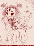  1girl dated extra_eyes fangs itimu looking_at_viewer monochrome monster_girl muffet multi_limb multiple_arms short_hair short_twintails simple_background solo spider spider_girl twintails undertale 