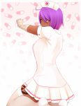  1girl amanda_evelyn_earl bandage black_skin female hat looking_at_viewer nurse nurse_cap purple_hair solo yellow_eyes 