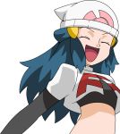  1girl blue_hair hainchu happy hikari_(pokemon) nintendo pokemon smile solo team_rocket_(cosplay) 