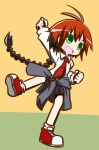  1girl ahoge braid fang green_eyes kill_me_baby medisuke necktie redhead school_uniform skirt unused_character 