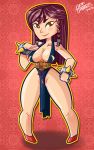  1girl alternate_costume alternate_hairstyle black_dress breasts brown_hair capcom chibi china_dress chinese_clothes chun-li cleavage dress heri_morales pelvic_curtain solo street_fighter street_fighter_v 