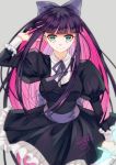  1girl blue_eyes bow breasts gothic_lolita lolita_fashion long_hair multicolored_hair panty_&amp;_stocking_with_garterbelt ribbon solo stocking_(psg) two-tone_hair very_long_hair 