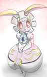  machine magearna no_humans pink_eyes pokemon red_sclera solo tagme text translation_request 