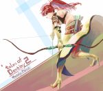  1girl belt boots bow_(weapon) breasts elbow_gloves gloves long_hair midriff nanaly_fletch navel red_eyes redhead tales_of_(series) tales_of_destiny_2 thigh_boots twintails weapon 