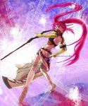  1girl back belt boots bow_(weapon) breasts cleavage elbow_gloves gloves long_hair midriff nanaly_fletch pink_hair short_shorts shorts tales_of_(series) tales_of_destiny_2 thigh_boots twintails violet_eyes weapon 