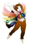  1girl artist_request breasts brown_eyes brown_hair cat female full_body furry long_hair one_eye_closed open_mouth simple_background solo wings 
