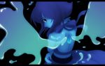  1girl backless blue_dress blue_eyes blue_hair blue_skin cartoon_network dress jewel lapis_lazuli_(steven_universe) looking_back sikaku367 solo steven_universe water wings 