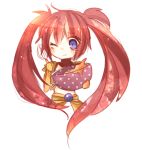  1girl belt blush breasts long_hair midriff nanaly_fletch navel one_eye_closed redhead smile tales_of_(series) tales_of_destiny_2 twintails violet_eyes 
