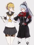  2girls aegis aegis_(persona) android aqua_hair artist_request blonde_hair bow bowtie cosplay costume_switch labrys multiple_girls persona persona_3 persona_4:_the_ultimate_in_mayonaka_arena ponytail robot_joints school_uniform skirt 