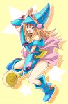  1girl bare_shoulders blonde_hair breasts dark_magician_girl duel_monster female green_eyes haruka_(siaru) hat legs long_hair looking_at_viewer magical_girl md5_mismatch resized skirt smile solo wand wizard_hat yu-gi-oh! yuu-gi-ou_duel_monsters 