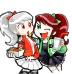  2girls albedo_(ben_10) ben_10 benjamin_kirby_tennyson blush brown_hair cartoon_network chili_fries genderswap green_eyes multiple_girls ponytail red_eyes sukaponta white_hair 