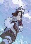  androgynous artist_request brown_eyes dog flat_color furry nature outdoors plant sky solo winter 