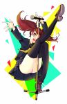  1girl ass atlus between_legs brown_eyes kujikawa_rise legs long_hair megami_tensei microphone okome6226 open_mouth panties persona persona_4 redhead school_uniform shin_megami_tensei skirt smile solo thigh-highs twintails underwear 