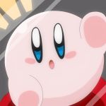 1boy against_glass blue_eyes glass kirby kirby_(series) looking_at_viewer male nintendo open_mouth solo 
