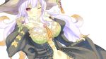  1girl breasts coat hat long_hair luminous_arc luminous_arc_infinity multicolored_hair navel one_eye_closed smile violet_(luminous_arc) violet_eyes white_hair wink witch_hat 